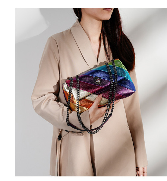 Rainbow Eagle Head Spliced Chain Single Shoulder Crossbody Bag