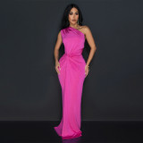Solid color slanted collar sleeveless slim fit dress