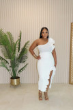 Diagonal shoulder long skirt set