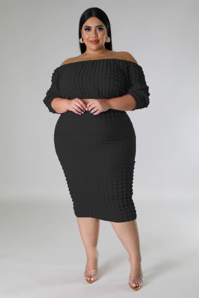 One line collar solid color bubble two-piece set