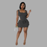 Women's casual jacquard fabric bikini+short skirt two-piece set