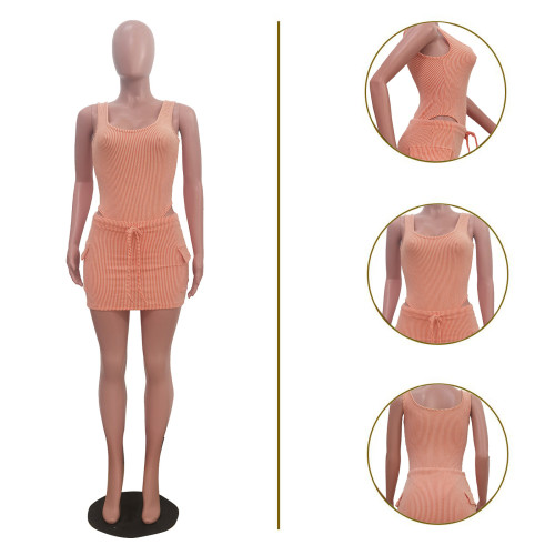 Women's casual jacquard fabric bikini+short skirt two-piece set