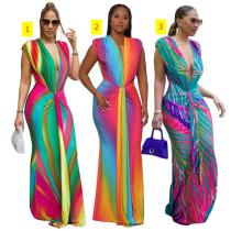 Women's sleeveless printed sexy deep V-shaped slim fit dress Women's sleeveless printed sexy deep V-shaped slim fit dress