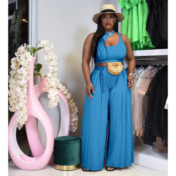Large size women's sexy vest wide leg two-piece set