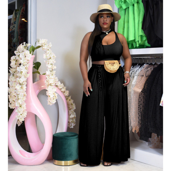 Large size women's sexy vest wide leg two-piece set