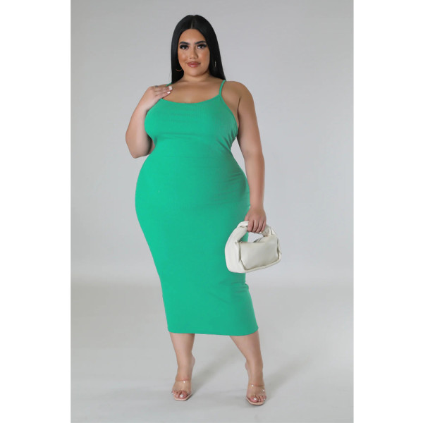 Solid color pit stripe sexy backless suspender dress
