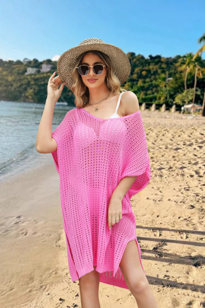 Loose Beach Dress Solid Color Hollow Large Cover Up