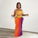 Beach style strapless skirt print set