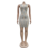 Mesh hot diamond short skirt dress