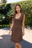 Round neck solid color medium length wooden ear edge dress