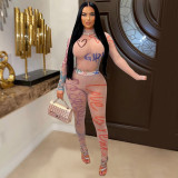 Printed perspective jumpsuit long pants with long sleeves