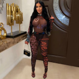 Printed perspective jumpsuit long pants with long sleeves