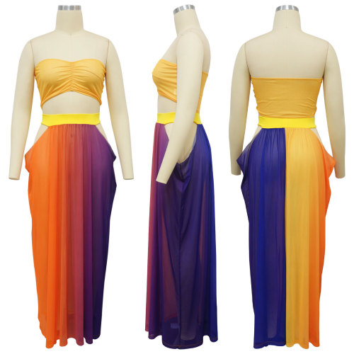 Beach style strapless skirt print set