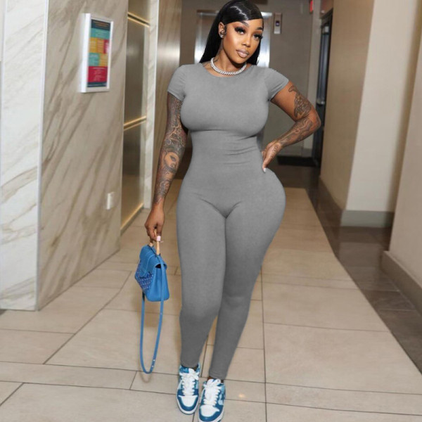 Open back high waisted tight fitting sports and fitness jumpsuit