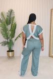 Color blocking loose short sleeved straight leg pants two-piece set
