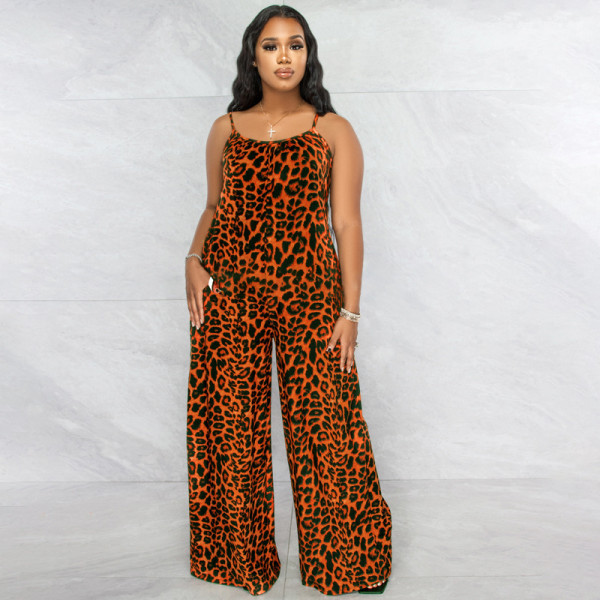 Leopard print camisole oversized jumpsuit
