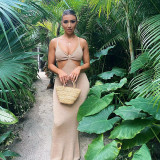 Hollow out backless suspender dress