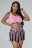 Women's knitted elastic vest sweater short set