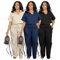 Women's suit shirt short sleeved two-piece set