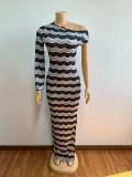 Women's one shoulder long sleeved split buttocks long skirt
