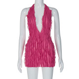 Water ripple sexy hanging neck backless dress