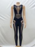 Round necked sleeveless sexy slim fit hollow out knit jumpsuit