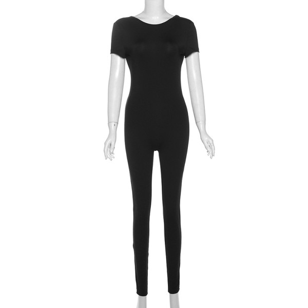 Open back high waisted tight fitting sports and fitness jumpsuit