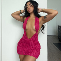 Water ripple sexy hanging neck backless dress Water ripple sexy hanging neck backless dress