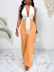Hanging neck metal contrasting jumpsuit
