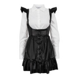 Long sleeved shirt strap short skirt two-piece set