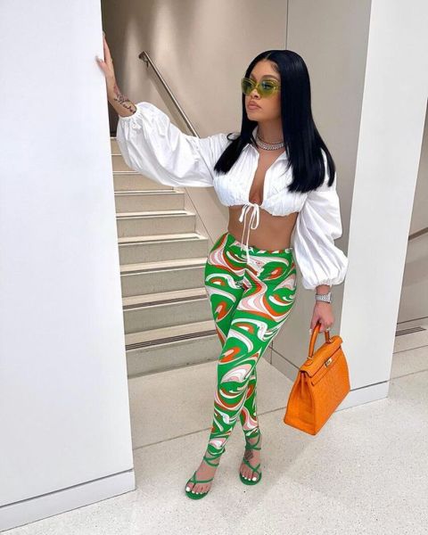 Lantern sleeve lace up pants set, high waisted pants set