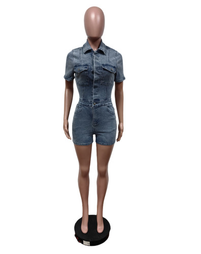 Elastic slim fit short sleeved jumpsuit