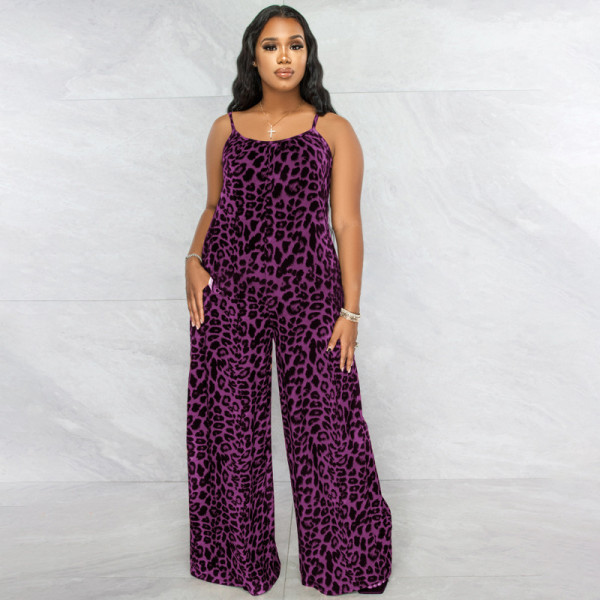 Leopard print camisole oversized jumpsuit