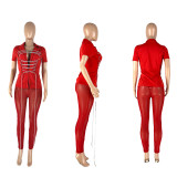Strap mesh pants sexy two-piece set
