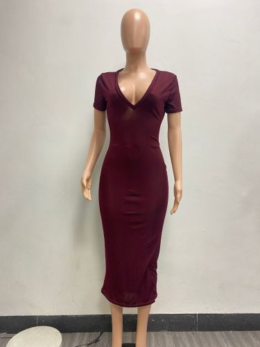 Deep V-pit stripe dress