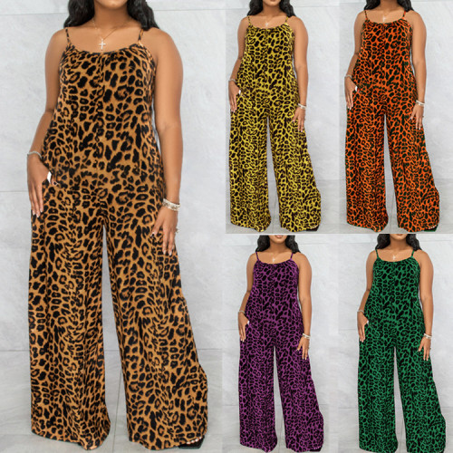 Leopard print camisole oversized jumpsuit