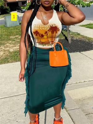 Fashion vest tassel skirt set