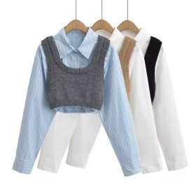 Striped short shirt two-piece set