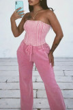Women's strapless vest with drawstring three-dimensional wide leg pants set