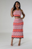 Women's knitted elastic vest sweater long set