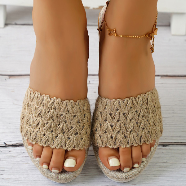 Thick soled casual woven fish mouth cool slippers