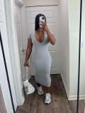Deep V-pit stripe dress