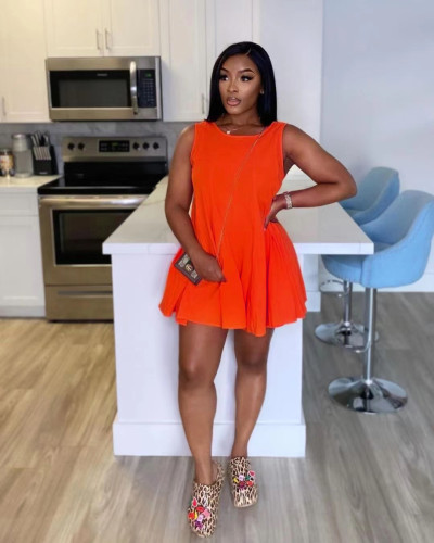 Round neck sleeveless pocket mini style dress