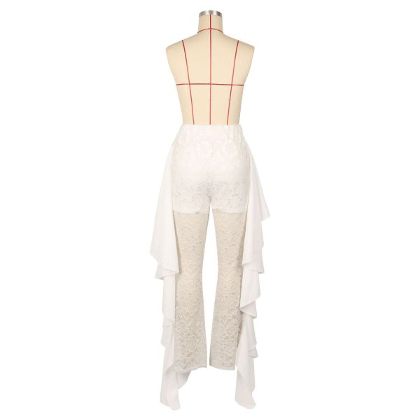 Women's lace pants with ruffled edges and sexy perspective pants