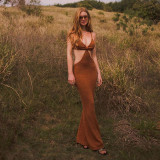 Hollow out backless suspender dress