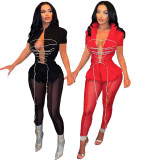 Strap mesh pants sexy two-piece set