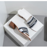 Letter embroidered low heel slippers