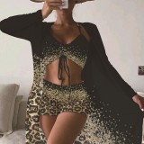Three piece bikini split print boxer swimsuit