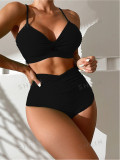 Split swimsuit gathers high waisted beach bikini swimsuit
