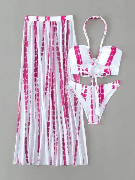 Cross tie split bikini swimsuit
